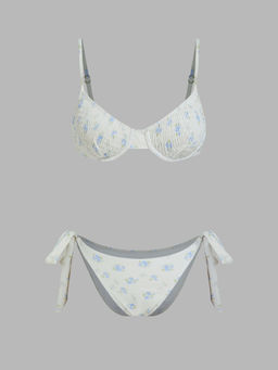 Cider - Square Neck Floral Shirred Underwire Tie Side Bikini Swimsuit