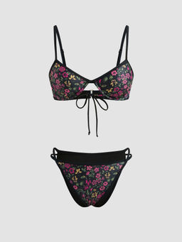 Cider - V-neck Floral Underwire Cheeky Bikini Swimsuit