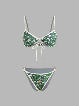 Cider - V-neck Floral Underwire Cheeky Bikini Swimsuit