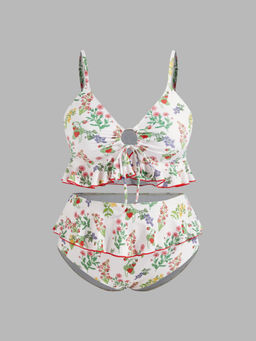 Cider - Shaping V-neck Strawberry Graphic Bracelet Full Coverage Bikini Swimsuit Curve & Plus