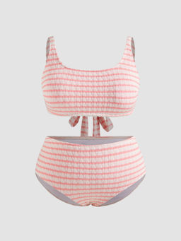 Cider - Scoop Neckline Striped Bracelet Cheeky Bikini Set Curve & Plus