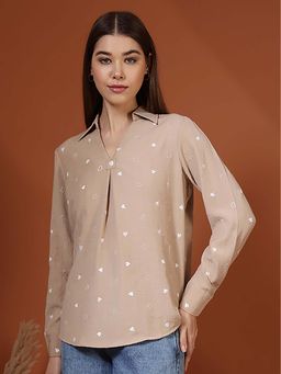 FITHUB - Beige Women Embroidered Casual Wear Top