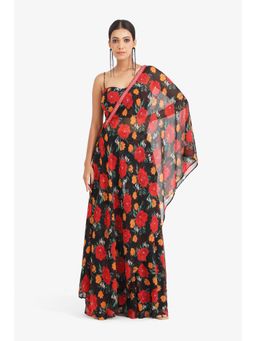 Closet Aura - Floral Printed Sharara with Cape & Bustier (Set of 3)