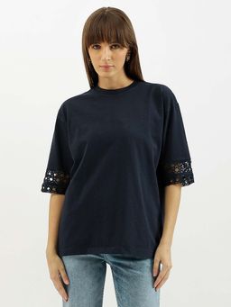 United Colors of Benetton - Navy Blue Round Neck Solid T-Shirt