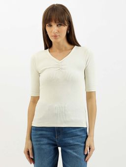 United Colors of Benetton - V-Neck Ribbed Solid T-Shirt