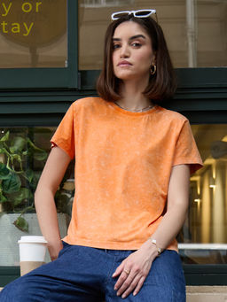 The Souled Store - Textured Orange Women T-Shirt