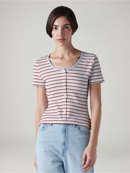 Levi's - Women's Striped White Scoop Neck Tops