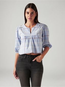 Levi's - Women's Checked Light-Blue Crop Tops