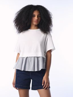 ONLY - Women's Solid Fit and Flare White Top