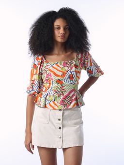 ONLY - Women's Abstract Print Fit and Flare Assorted Top