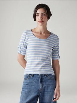 Levi's - Women's Striped Light-Blue Scoop Neck Tops