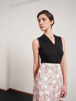 FABLE STREET - Pure Cotton Regular Fit Sleeveless V-Neck Shoulder Top