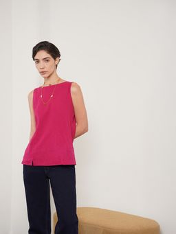 FABLE STREET - Pure Cotton Regular Fit Sleeveless Boat Neck Top
