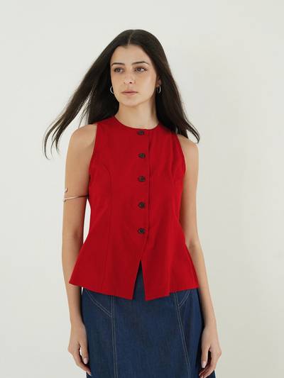 Pure Cotton Regular Fit Sleeveless Crew Neck Waistcoat