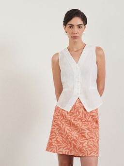 FABLE STREET - Pure Cotton Floral Print Regular Fit Sleeveless V-Neck Waistcoat