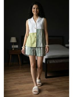 SAY - Green Printed V-Neck Pure Cotton Co-Ord Set For Women