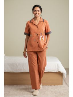 SAY - Brown Collar Neck Polyester Co-Ord Set For Women