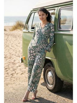 SAY - Green Printed V-Neck Viscose Rayon Co-Ord Set For Women