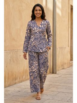 SAY - Purple Printed V-Neck Viscose Rayon Co-Ord Set For Women