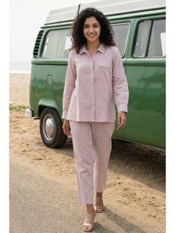 SAY - Pink Dyed Collar Neck Pure Cotton Co-Ord Set For Women