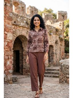 SANSKRUTIHOMES - Mauve Printed Collar Neck Pure Cotton Co-Ord Set For Women