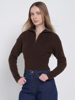 Cover Story - Brown Zip Up Sweater