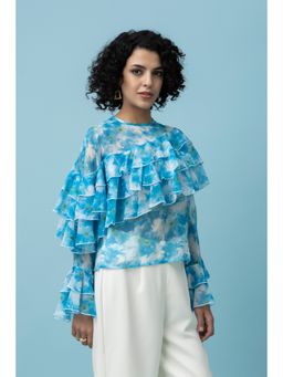Beatnik - Floral Print Bell Sleeve Chiffon Top
