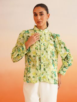 Beatnik - Floral Printed Mandarin Collar Georgette Blouse
