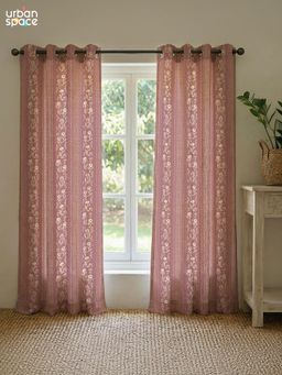 Urban Space - 100% Cotton Curtain 5Ft, Garden Trail Muddy Pink (Pack of 2)