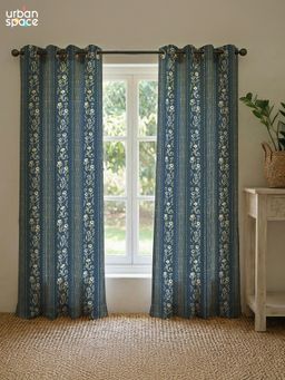 Urban Space - 100% Cotton Curtain 5Ft, Garden Trail Indigo (Pack of 2)