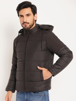 Vero Amore - Brown Color Block High Neck Quilted Winter Jacket