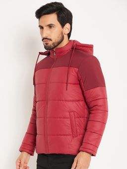 Vero Amore - Maroon Color Block High Neck Quilted Winter Jacket