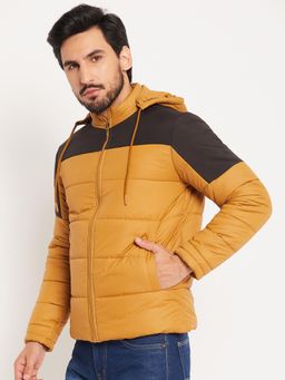 Vero Amore - Mustard Color Block High Neck Quilted Winter Jacket