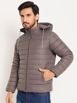 Vero Amore - Grey Solid High Neck Quilted Winter Jacket