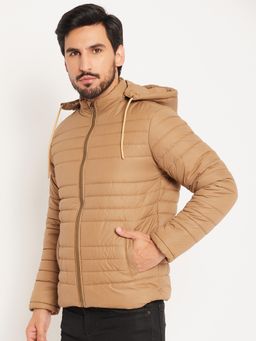 Vero Amore - Beige Solid High Neck Quilted Winter Jacket