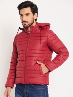 Vero Amore - Maroon Solid High Neck Quilted Winter Jacket