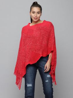 SHOWOFF - Womens Sleeveless Longline Red Solid Poncho