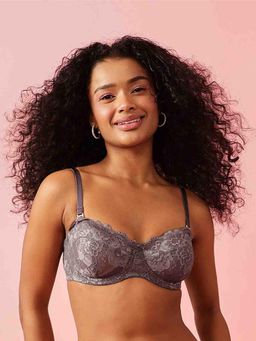 Chelvet - Grey Non-Padded Underwired Lace Bralette