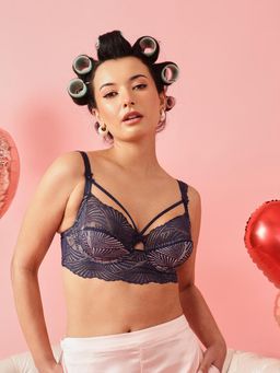 Chelvet - Navy Blue Padded Underwired Lace Bralette