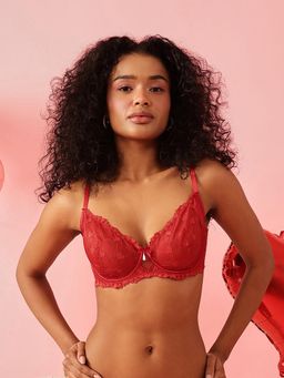 Chelvet - Red Non-Padded Underwired Lace Bra