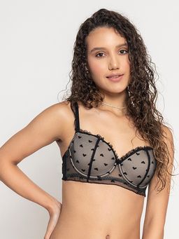 Chelvet - Black Lightly Padded Underwired Demi Coverage Mesh Bra