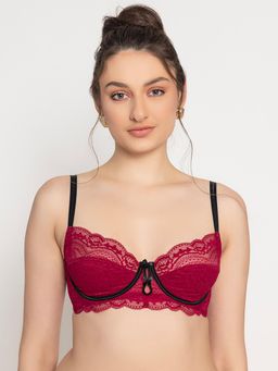 Chelvet - Pink Underwired Non-Padded Lace Bra