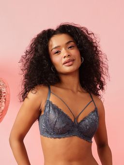 Chelvet - Charcoal Non-Padded Underwired Lace Bra