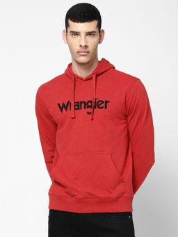 Wrangler - Men Printed Red Hoodie (Regular)