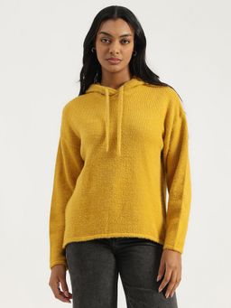 United Colors of Benetton - Yellow Hooded Neck Solid Fuzzy Tricot Hoodie