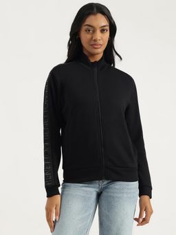 United Colors of Benetton - Black High Neck Printed Branding Sweatshirt