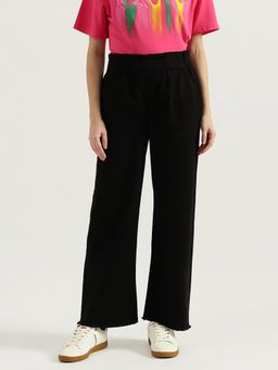 United Colors of Benetton - Black Solid Wide Leg Fit Paper Bag Pant