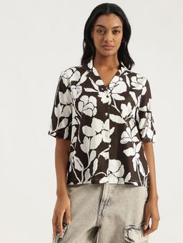 United Colors of Benetton - Brown Spread Collar Floral Resort Shirt