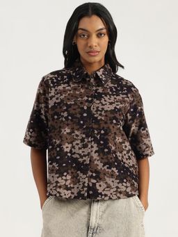 United Colors of Benetton - Multi-Color Spread Collar Floral Corduroy Shirt