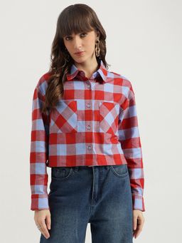 United Colors of Benetton - Red Spread Collar Checkered Flannel Shirt